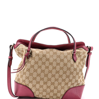 Gucci Bree Convertible Top Handle Bag GG Canvas with Leather Medium