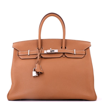 Hermes Birkin Handbag Gold Togo with Palladium Hardware 35