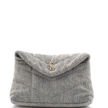 Saint Laurent LouLou Puffer Clutch Quilted Vintage Denim Small