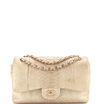 Chanel Classic Double Flap Bag Iridescent Python Jumbo
