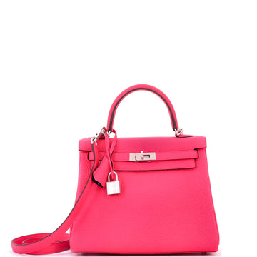 Hermes Kelly Handbag Bicolor Clemence with Brushed Palladium Hardware 25