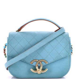 Chanel Thread Around Flap Bag Quilted Caviar Small