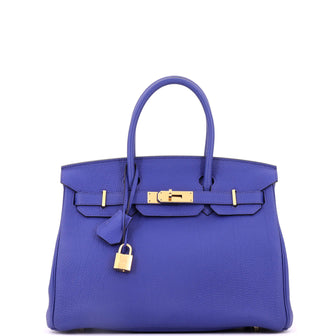 Hermes Birkin Handbag Bleu Electrique Togo with Gold Hardware 30