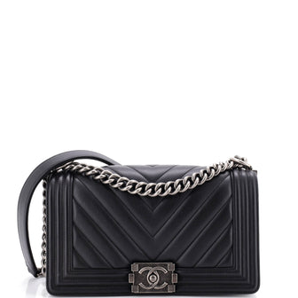 Chanel Boy Flap Bag Chevron Calfskin Old Medium