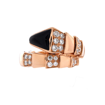 Bvlgari Serpenti Viper One-Coil Ring 18K Rose Gold with Onyx and Semi Pave Diamonds Wide