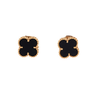 Van Cleef & Arpels Sweet Alhambra Stud Earrings 18K Yellow Gold and Onyx