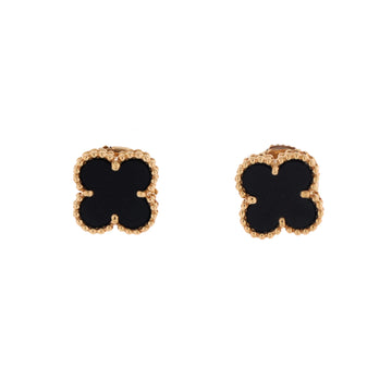 Van Cleef & Arpels Sweet Alhambra Stud Earrings 18K Yellow Gold and Onyx