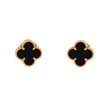 Van Cleef & Arpels Sweet Alhambra Stud Earrings 18K Yellow Gold and Onyx