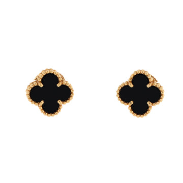 Van Cleef & Arpels Sweet Alhambra Stud Earrings 18K Yellow Gold and Onyx