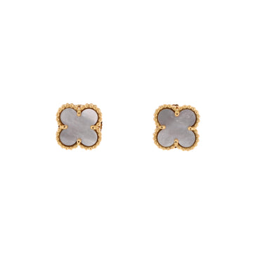 Van Cleef & Arpels Sweet Alhambra Stud Earrings 18K Yellow Gold and Mother of Pearl