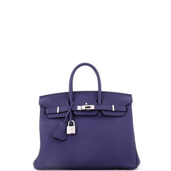Hermes Birkin Handbag Bleu Encre Togo with Palladium Hardware 25