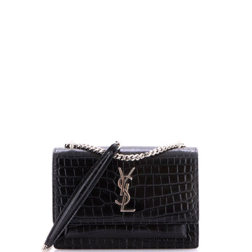 Saint Laurent Sunset Chain Wallet Crocodile Embossed Leather