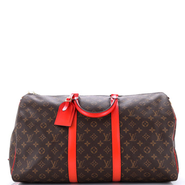 Louis Vuitton Keepall Bandouliere Bag Monogram Canvas with Coquelicot Leather Trim 50