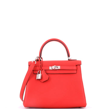 Hermes Kelly Handbag Rouge Radieux Togo with Palladium Hardware 25