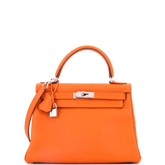 Hermes Kelly Handbag Potiron Clemence with Palladium Hardware 28