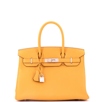 Hermes Birkin Handbag Jaune Ambre Togo with Palladium Hardware 30