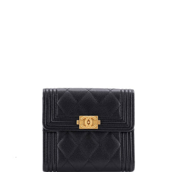 Chanel Boy Flap Wallet Quilted Caviar Compact