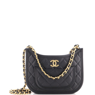 Chanel CC Front Pocket Chain Hobo Quilted Lambskin Medium