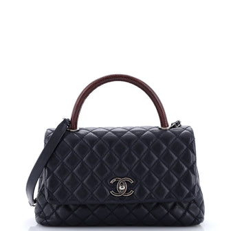 Chanel Coco Top Handle Bag Quilted Caviar with Lizard Medium