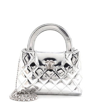 Chanel Kelly Top Handle Shopping Bag Quilted Metallic Lambskin Mini