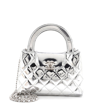 Chanel Kelly Top Handle Shopping Bag Quilted Metallic Lambskin Mini