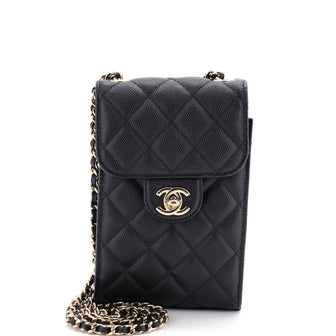 Chanel CC Flap Phone Holder Crossbody Bag Quilted Caviar