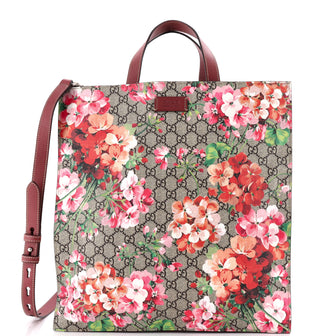 Gucci Convertible Soft Open Tote Blooms Print GG Coated Canvas Tall