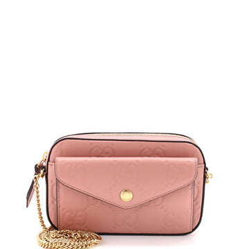Gucci Front Pocket Chain Shoulder Bag Jumbo GG Embossed Leather Super Mini