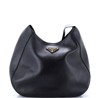 Prada Triangle Logo Curved Hobo City Calf Large