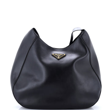 Prada Triangle Logo Curved Hobo City Calf Large