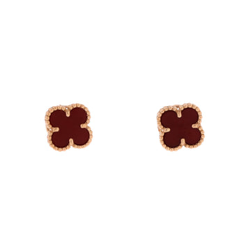 Van Cleef & Arpels Sweet Alhambra Stud Earrings 18K Rose Gold and Carnelian