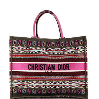 Christian Dior Book Tote Embroidered Canvas Large