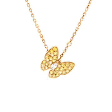 Van Cleef & Arpels Two Butterfly Pendant Necklace 18K Yellow Gold with Yellow Sapphires and Diamonds