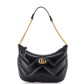 Gucci GG Marmont Half Moon Chain Shoulder Bag Matelasse Patent Small