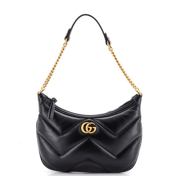 Gucci GG Marmont Half Moon Chain Shoulder Bag Matelasse Patent Small
