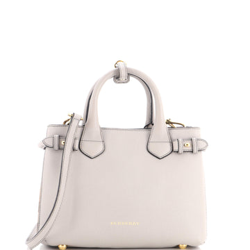 Burberry Banner Tote Leather and House Check Canvas Small