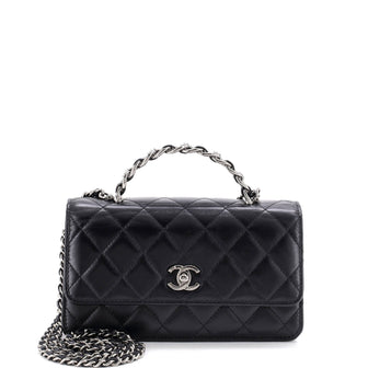 Chanel Top Handle Phone Holder with Chain Quilted Shiny Calfskin with Crystals