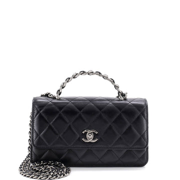Chanel Top Handle Phone Holder with Chain Quilted Shiny Calfskin with Crystals