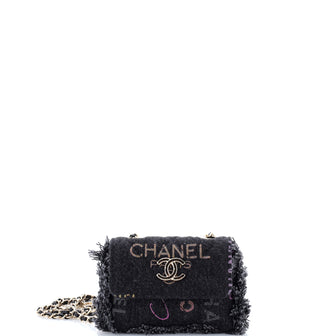 Chanel Denim Mood Flap Belt Bag Logo Printed Quilted Fringe Denim Micro