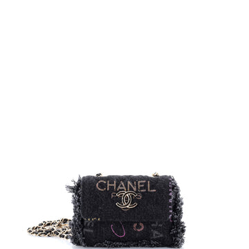 Chanel Denim Mood Flap Belt Bag Logo Printed Quilted Fringe Denim Micro