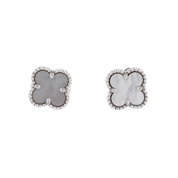 Van Cleef & Arpels Sweet Alhambra Stud Earrings 18K White Gold and Mother of Pearl