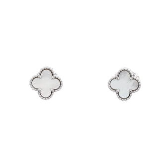 Van Cleef & Arpels Sweet Alhambra Stud Earrings 18K White Gold and Mother of Pearl