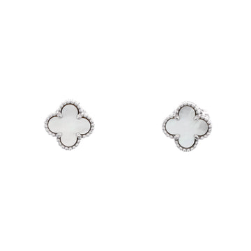 Van Cleef & Arpels Sweet Alhambra Stud Earrings 18K White Gold and Mother of Pearl