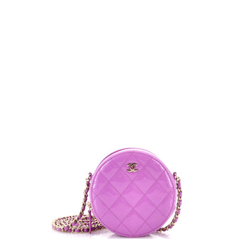 Chanel Round Clutch with Chain Quilted Patent Mini