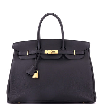 Hermes Birkin Handbag Noir Togo with Gold Hardware 35