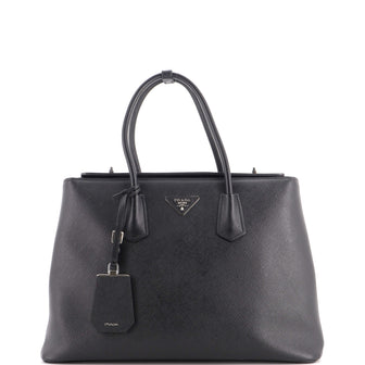 Prada Turnlock Cuir Twin Tote Saffiano Leather Medium