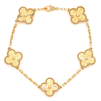Van Cleef & Arpels Vintage Alhambra 5 Motifs Bracelet Guilloche 18K Yellow Gold