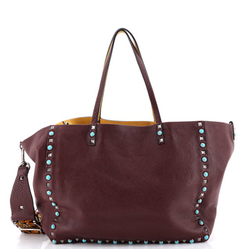 Valentino Garavani Rolling Rockstud Reversible Convertible Tote Leather with Cabochons Medium