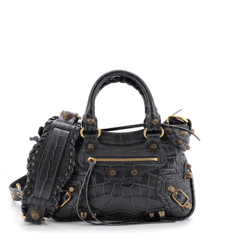 Balenciaga Le Cagole Giant Studs Tote Crocodile Embossed Leather Small