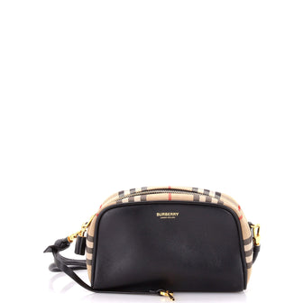 Burberry Half Cube Crossbody Bag Leather with Vintage Check Canvas Small
